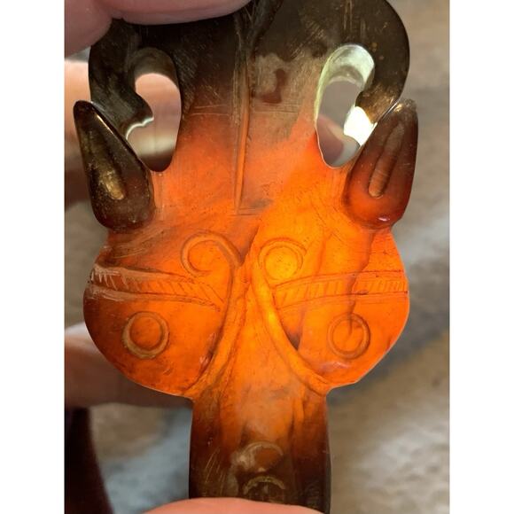 Carnelian Brown Chalcedony Taotie Mask Pendant Hand Carved Asian Revival - Picture 8 of 10